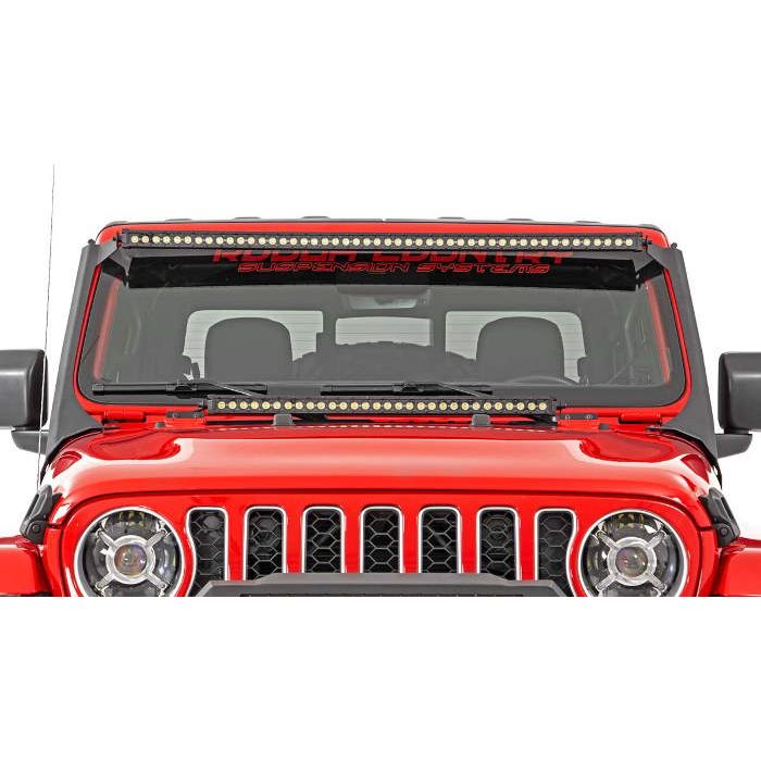 Rough Country Jeep Wrangler JL, Gladiator JT, Upper Windshield LED Light Bar 2018 2019 2020 Rough Country Jeep Wrangler JL, Gladiator JT, Upper Windshield LED Light Bar 2018 2019 2020